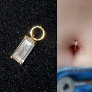 14K SOLID GOLD BELLY BUTTON RING CHARM FOR CLICKER LARGE BAGUETTE STONE X1